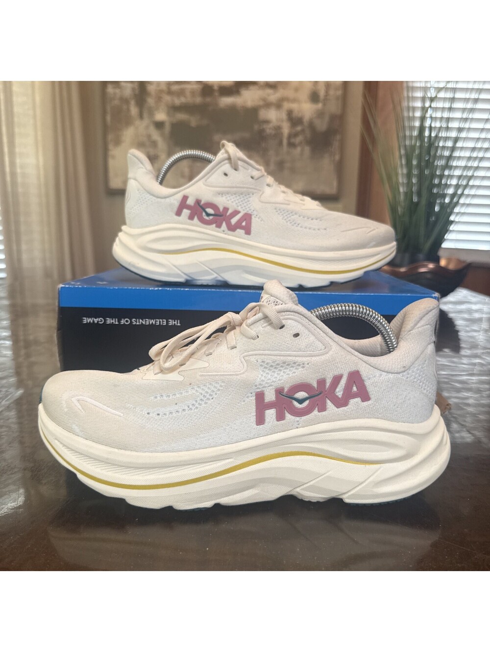 Hoka One One Clifton 10 Womens Size 11B Beige Athletic Running Shoes Sneakers